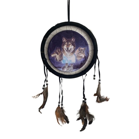 Unbranded Other - Small Dream Catcher with Feathers, Protective Wolf Design 8.5"